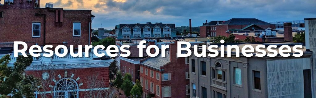 Photo of Downtown Salem's rooftops with title "Resources for Businesses"