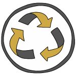 Icon showing the reduce, reuse, recycle logo