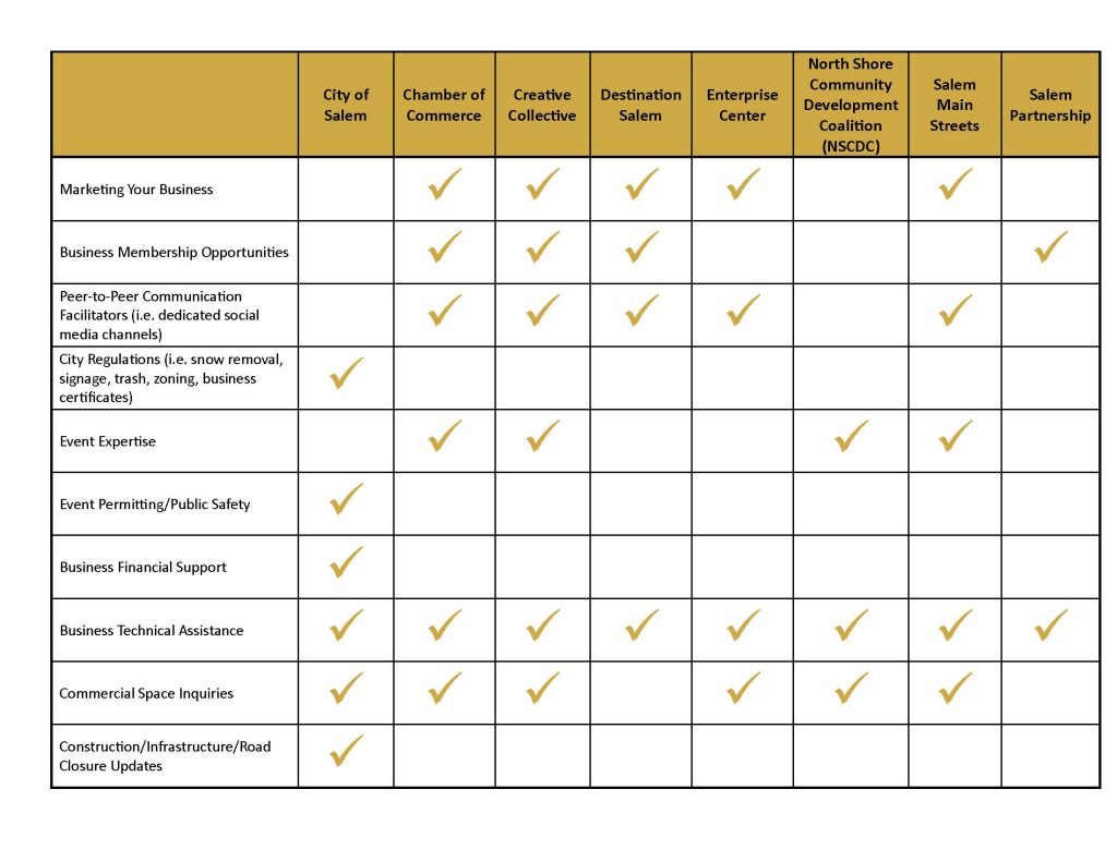 Chart showing activities of economic development partners